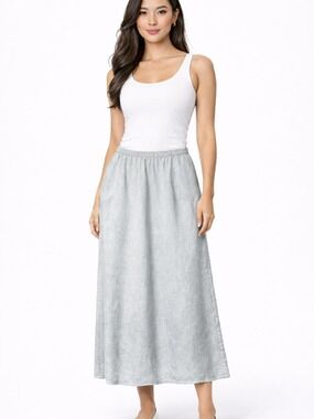 J. JILL Linen Skirt Pull On Style Elasticized Waist Metallic Thread Side Pockets
